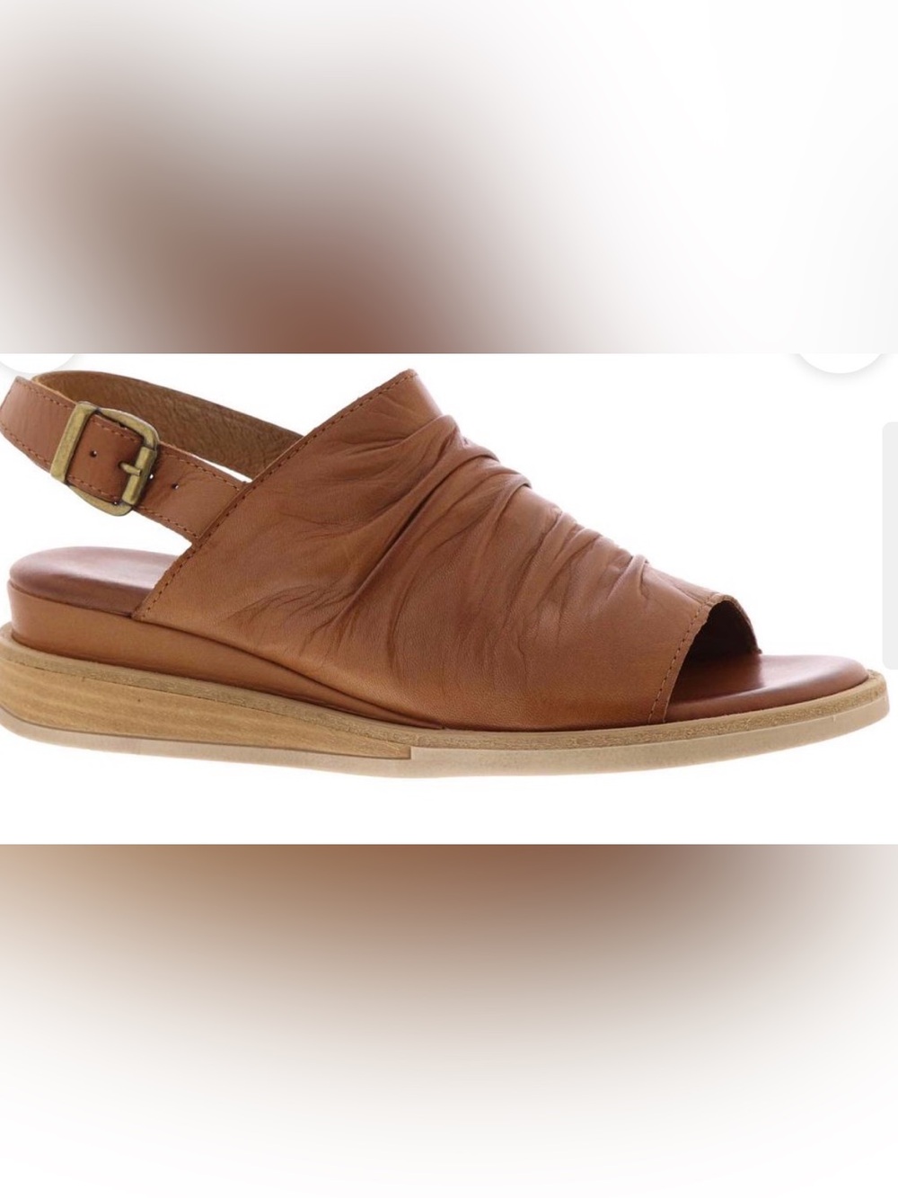 Miz Mooz Coben Brandy Brown Ruched Leather Slip-On wedge Shoe US 7.5-8